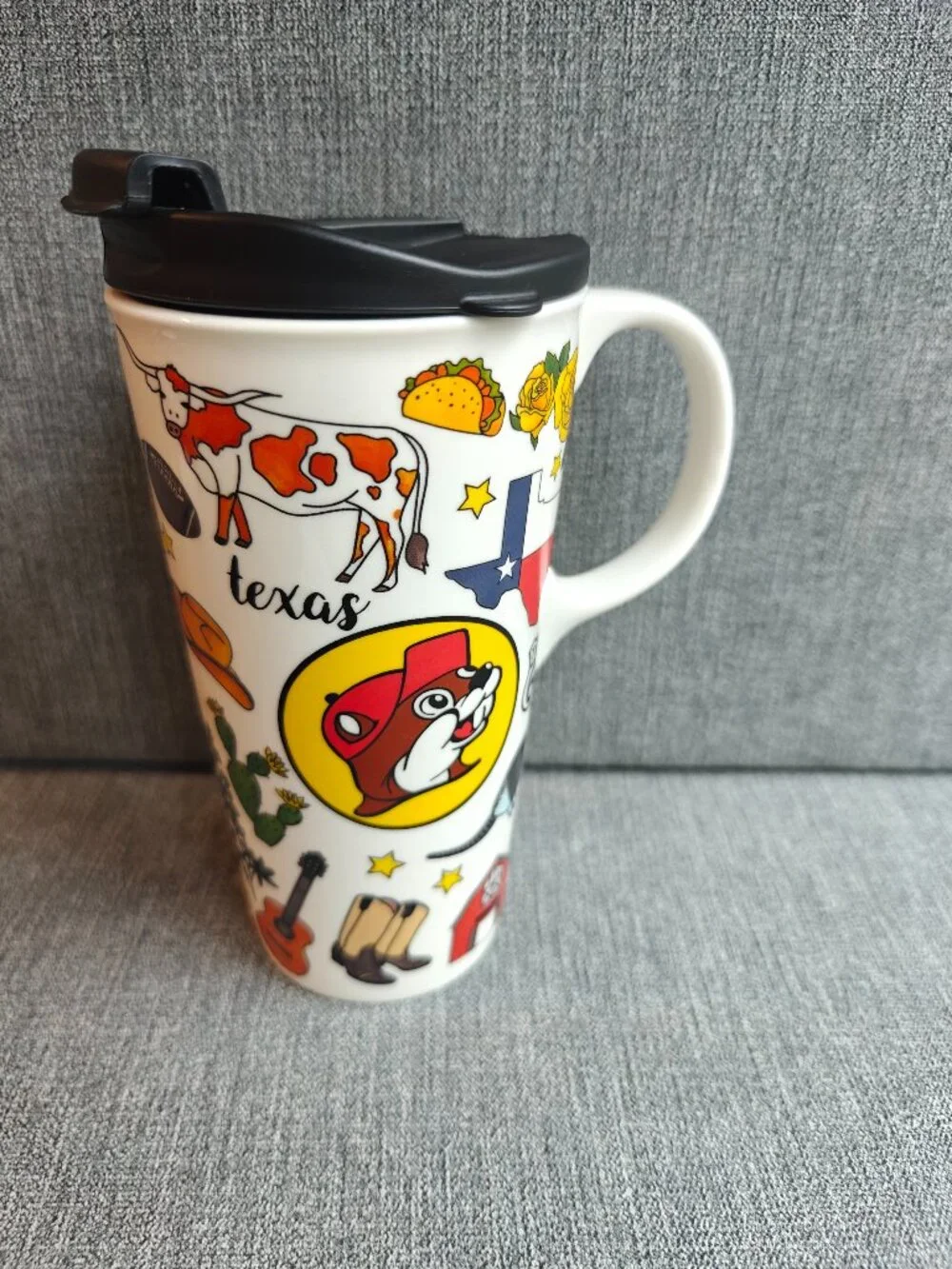 Buc-ees 17oz Texas Ceramic Travel Coffee Mug Lid Beaver Map